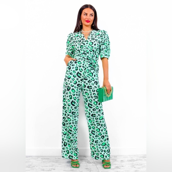 NWT Feline Myself - Green Leopard Print Jumpsuit - Picture 7 of 7